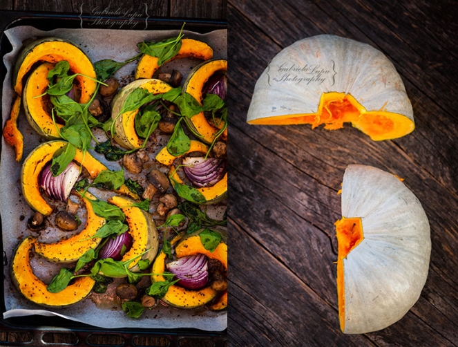 pumpkin with spinach and mushrooms